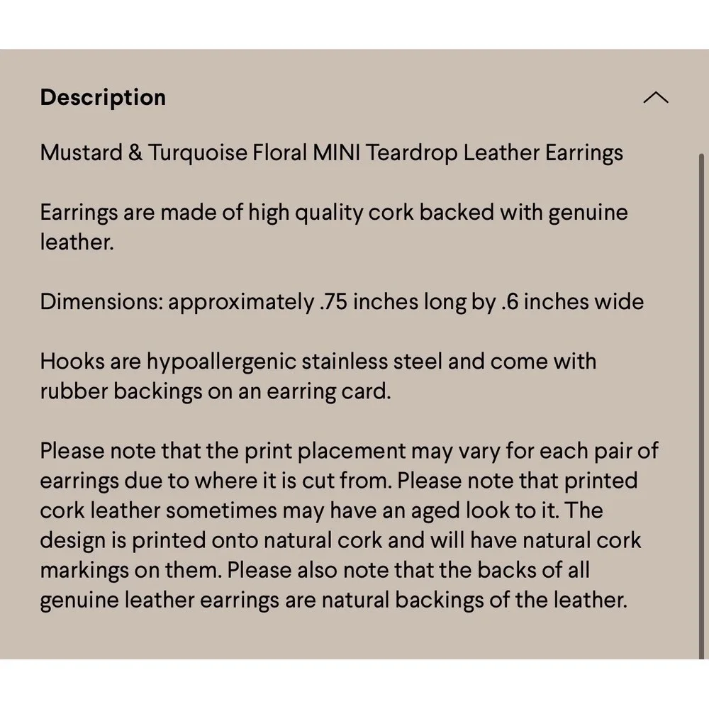 A‎ Glamper's Creations Earrings Mustard Turquoise Floral NWT Mini Teardrop